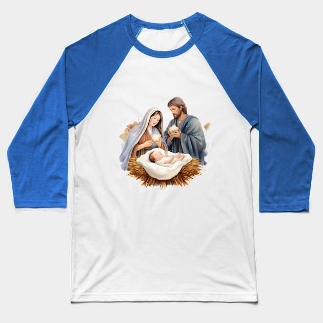 Watercolor Nativity Scene Baseball T-Shirt by nomanians